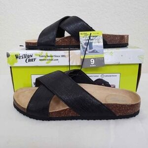 New Western Chief Women's Metallic Cross Sandal‎ Black Size 9